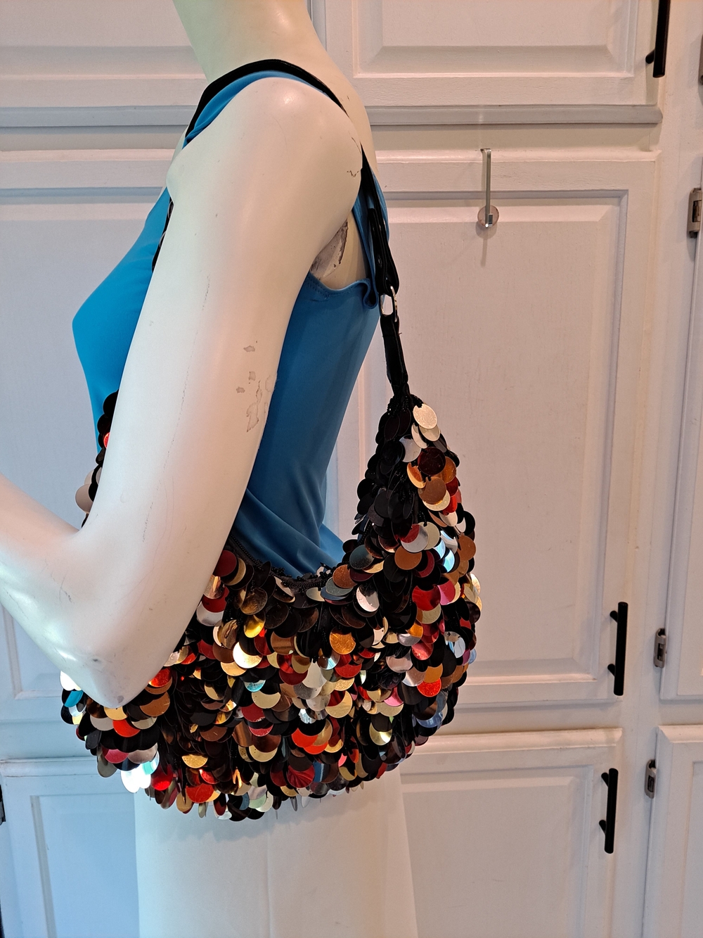 Vintage Y2k Bling Multicolor Paillette Sequin Slouchy Crescent Shimmery Hobo Bag - Picture 12 of 13